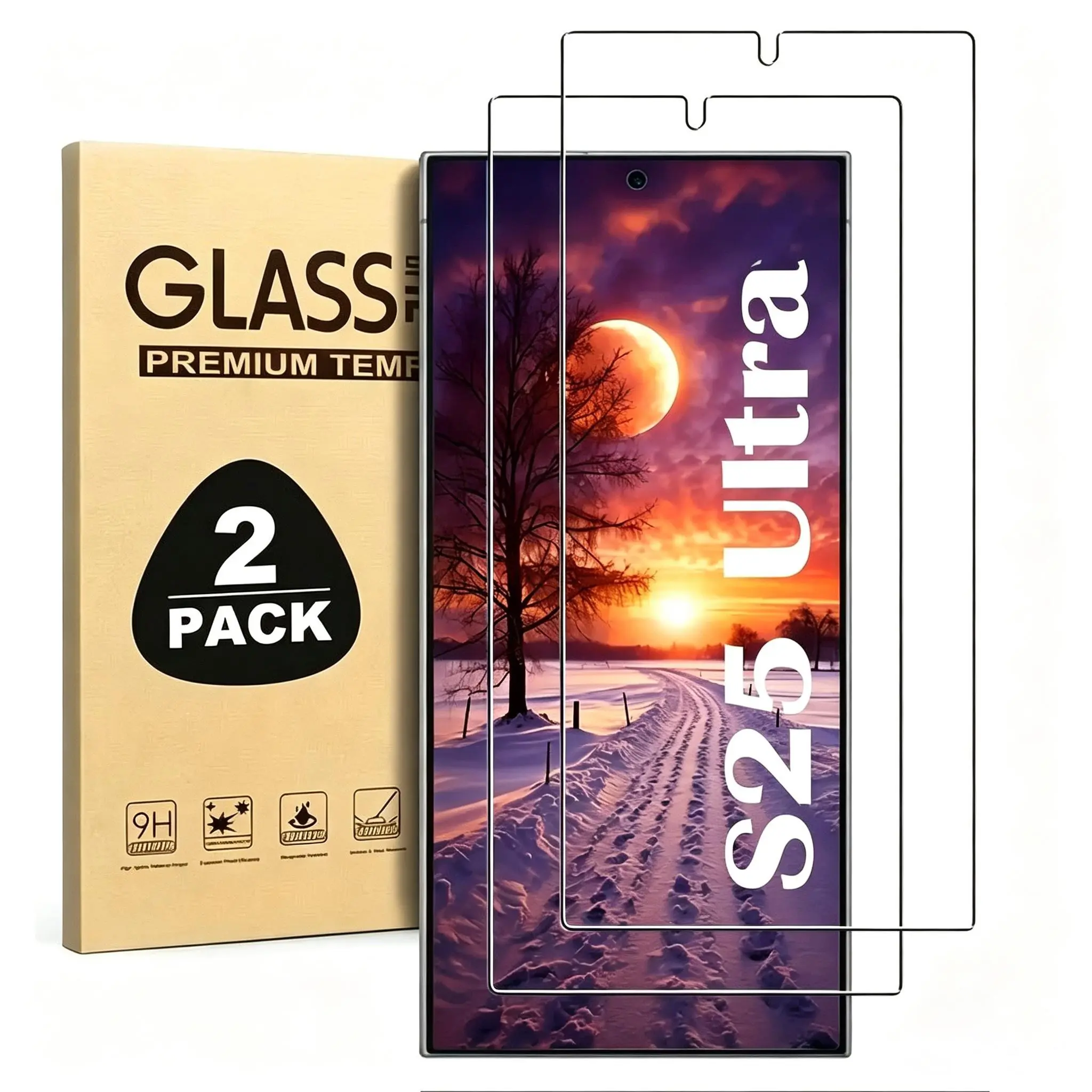 [2-Pack] Tempered Glass Phone Screen Protector for Samsung for Galaxy S25 Ultra,S25+Plus,S25 Edge,S25. Supports Ultrasonic Fingerprint Unlock, 9H HD Anti-Scratch, Anti-Collision, Anti-Fingerprint Tempered Glass Screen Protector