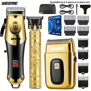 Men's Professional Hair Trimmer Shaver Set USB Rechargeable Portable Cordless Trimmers Barber Trimmer Hair Clipper Electric Razor with Battery Capacity Gift Set