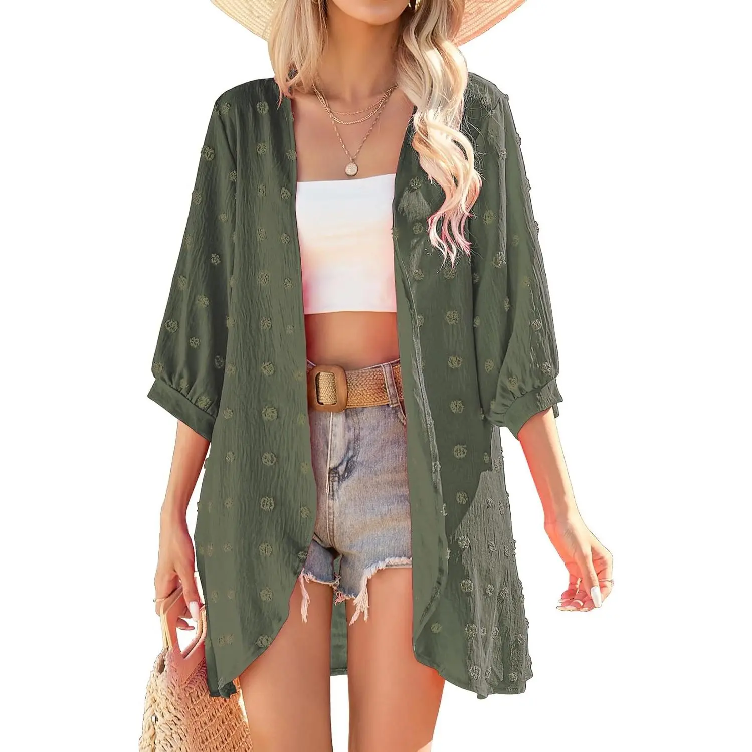 Kimonos for Women Lightweight Summer Cardigan Loose Beach Cover Up | kimono cardigans for women, 3/4 sleeve layer with hip-covering fit for beach, vacation and casual summer outfits