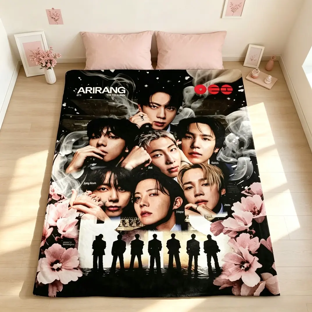 Arirang Soft Throw Blanket, New WouldTour Album-Themed Flannel Blanket, Soft Cozy Throw Blanket for Bed Sofa Home Decor, Lightweight Plush Blanket for Adults Kids, Music Fan Gift, Bedroom Office Travel Comfort Blanket