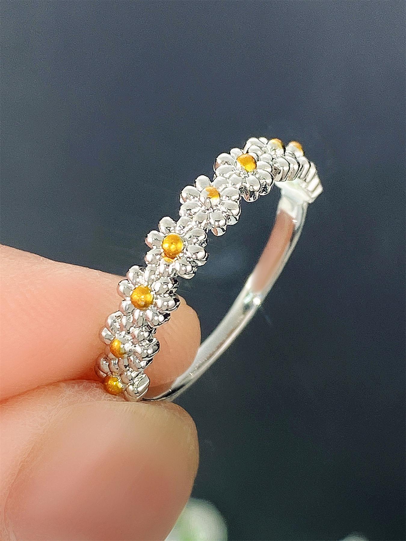 Elegant Flower Design Ring, Daisy Ring, Fashion Jewelry for Party, Daily Clothing Decor, Trendy All-match & Exquisite Jewelry for Birthday Gift for Women & Girls, Vintage Rings Jewelry