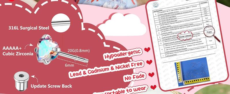 CASSIECA 24Pairs Hypoallergenic Earrings for Girls Women  Screw Back Earring Cute  Earrings 4mm Tiny Screwback Flat Back Stud Earring