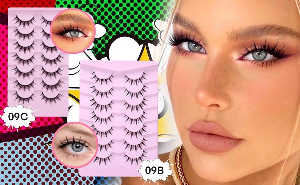 Manga Lashes Natural Look False Eyelashes Anime Lashes Mink Wispy Fluffy Spiky 3D Volume Eyelashes Pack Korean Japanese Asian Cosplay Fake Eyelashes Look Like Individual Cluster 7 Pairs by