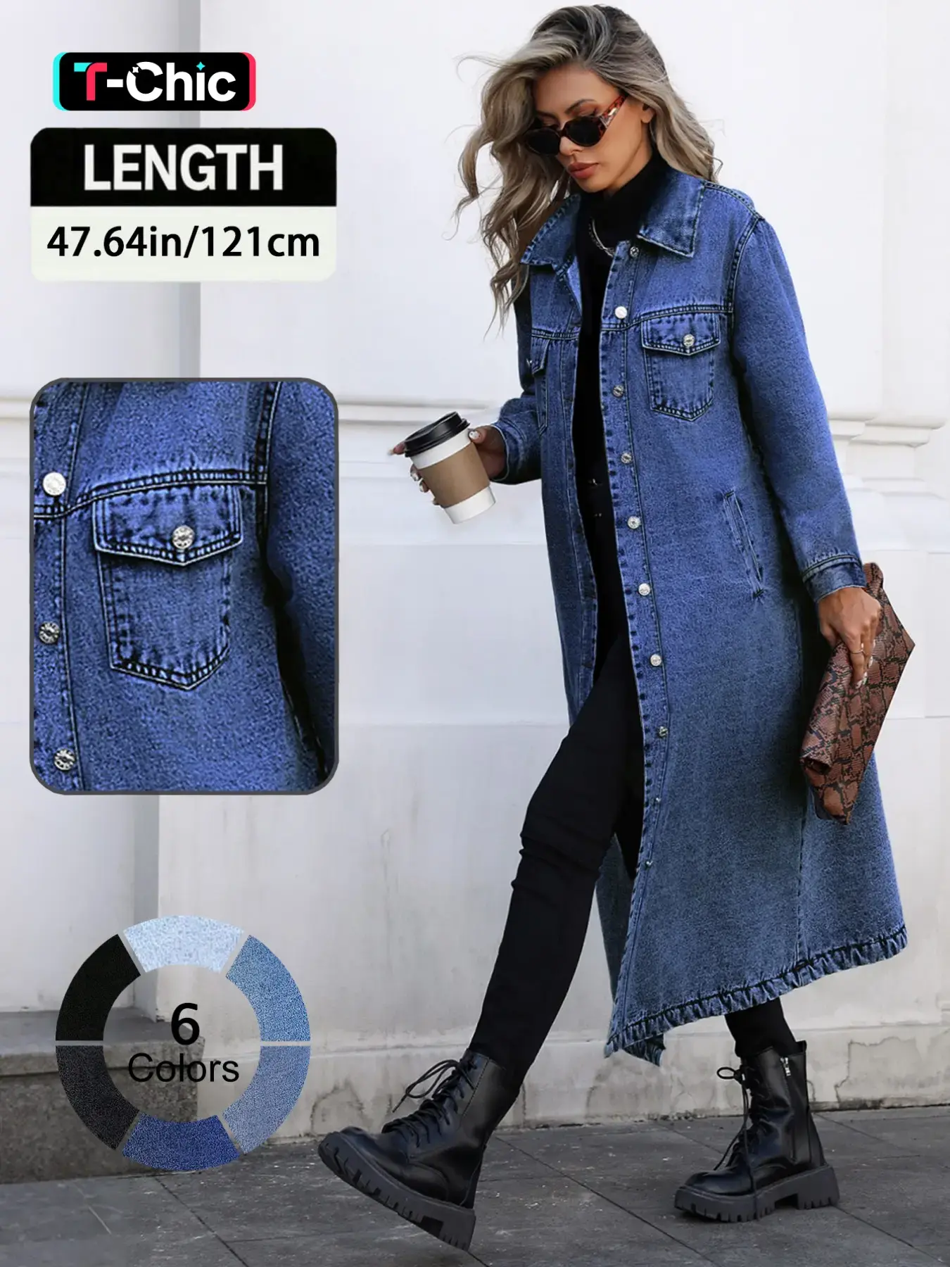 Women's Button Front Denim Coat, Fashion Casual Outerwear, Jean Coat, Elegant Casual Long Sleeve Denim Jacket for Spring & Fall, Women's Clothing for Daily Wear