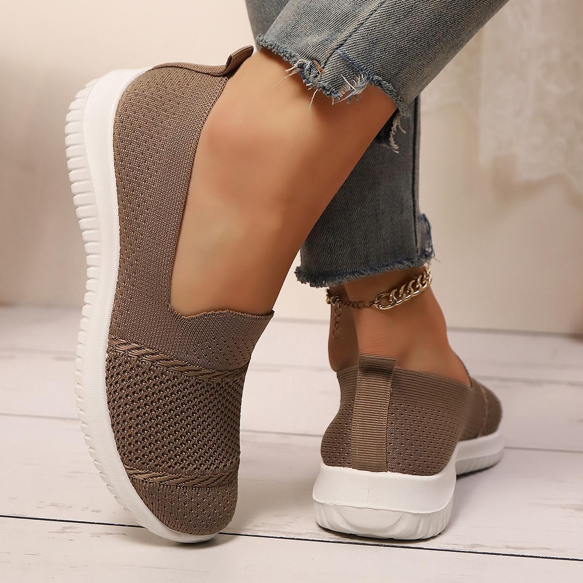 Womens Cloud Soft Sole Slip On Sneakers Breathable Knit Walking Shoes All Day Comfort Casual Trainers For Women Cozy Everyday Wear