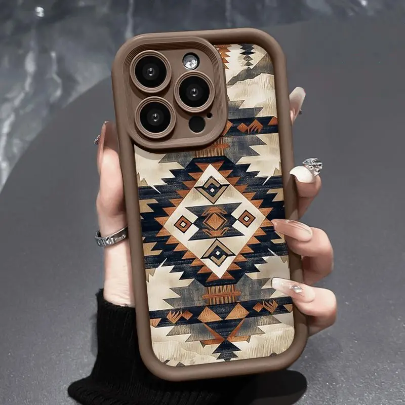 Silicone TPU Phone Case for iPhone Series (17 Pro Max,16 Plus,15,14,13,12,11,Air,XR) - Tribal Geometric Tapestry Pattern, Lens Guard Protection, Rugged Durable Soft Mobile Phone Accessories, Fits iOS, Multi-Model, Tpu Silicon