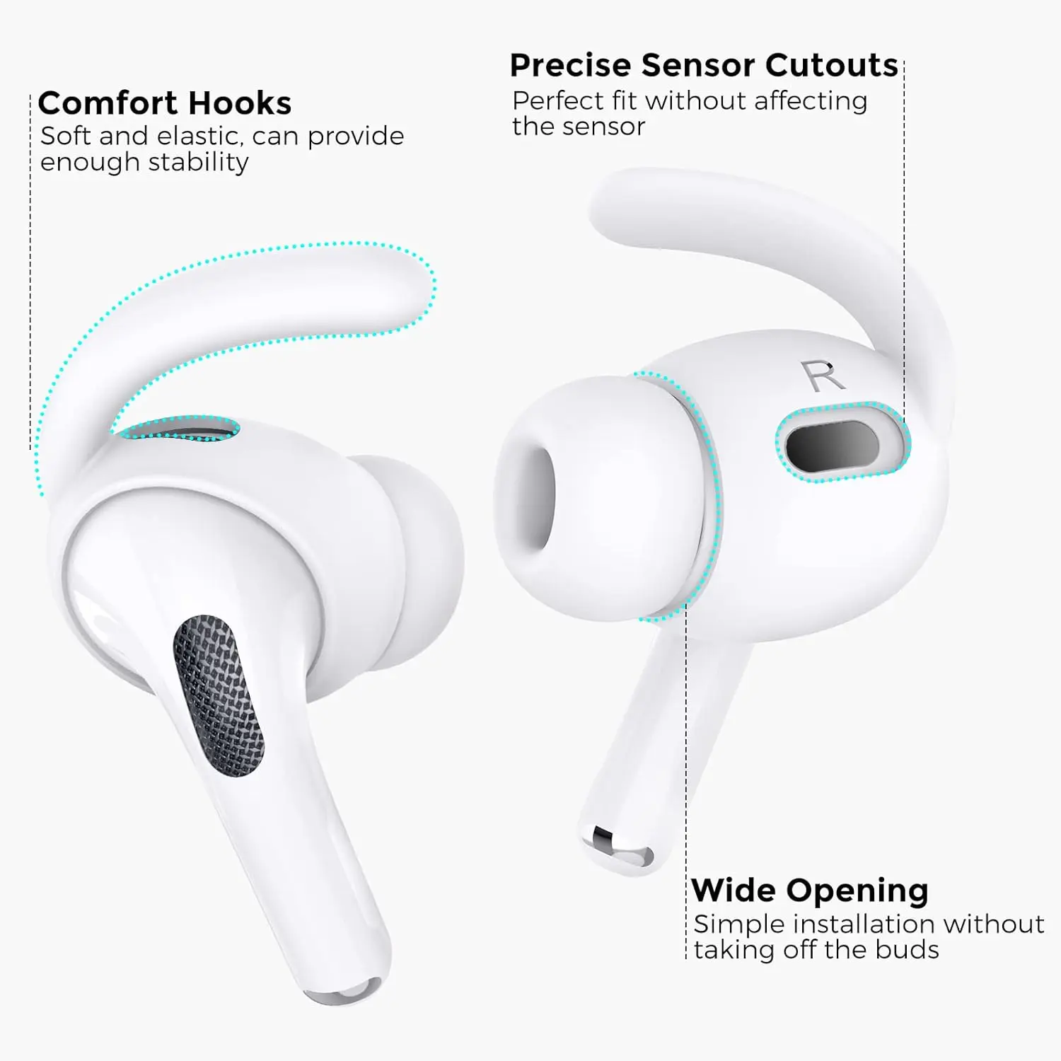 3 Pairs AirPods Pro 2nd Generation Ear Hooks Anti-Slip Ear Covers Silicone Accessories Compatible with Apple AirPods Pro 2nd Generation (3 Large, White)