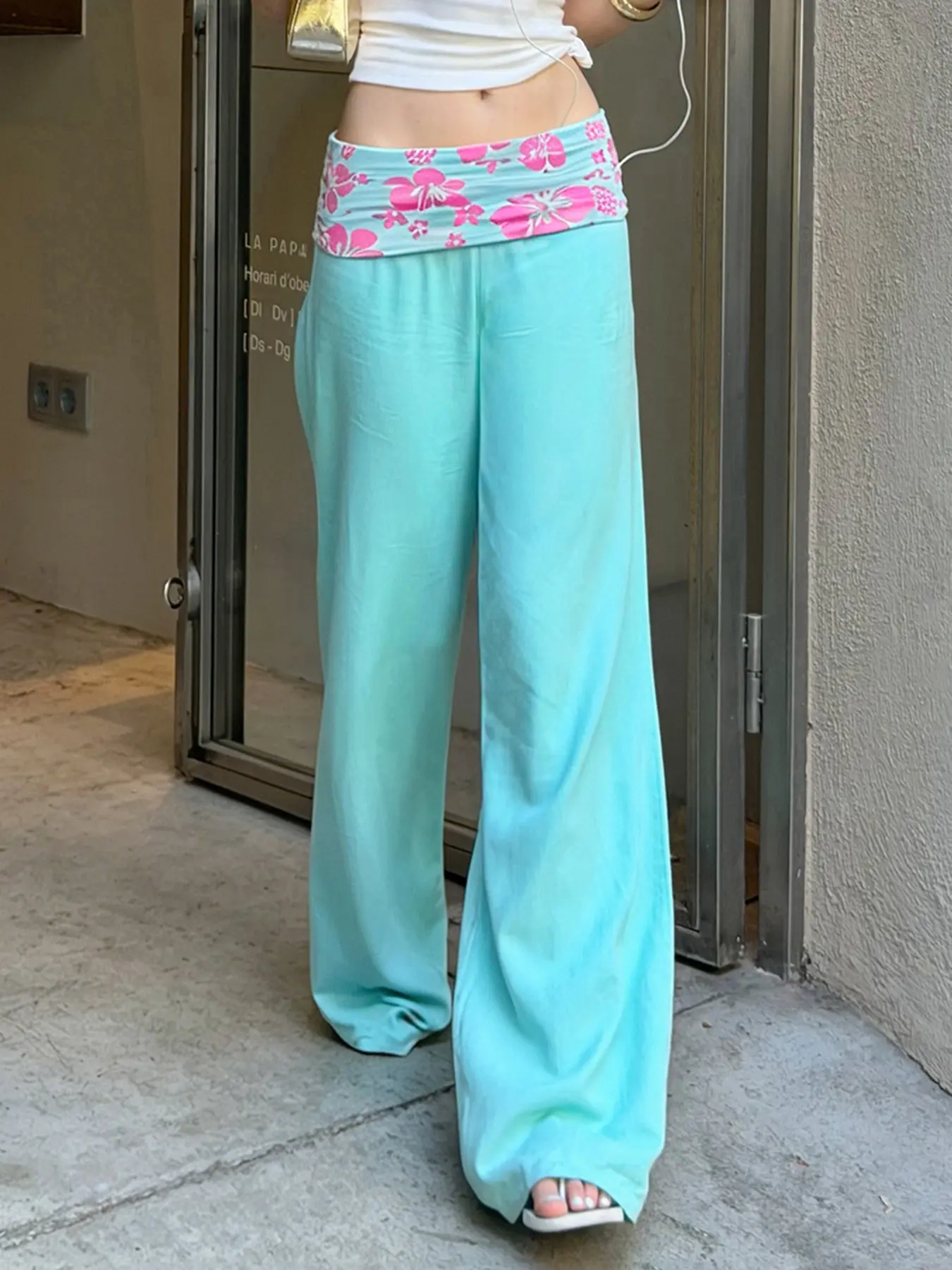 Vintage Floral Print High Waist Long Pants Y2K Low Rise Straight Leg Casual Boho Pants Streetwear, Women's Spring & Fall Fashion Pants