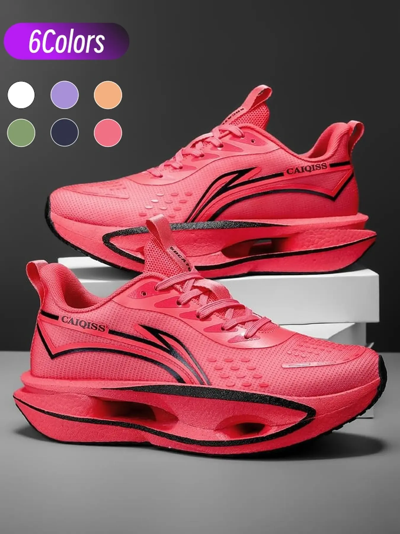 Unisex gradient hollow running shoes with thick sole, high elastic foam cushioned anti-slip for outdoor sports training