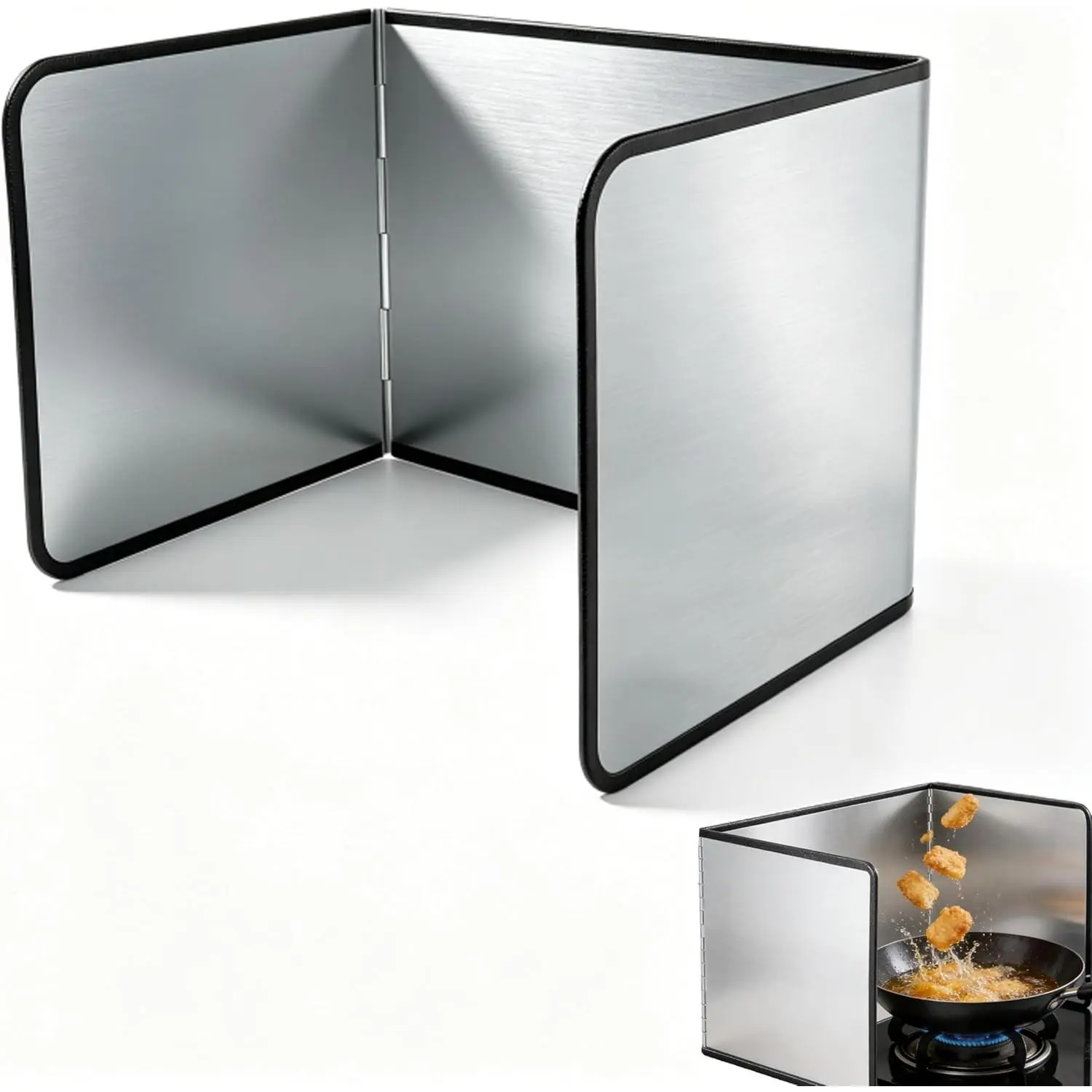 3-Sided Splatter Guard - Stainless Steel Foldable Grease Splatter Screen for Frying Pan, Nonstick & Heat Resistant Stove Top Shield, Stops Oil Splashes for Safer Cooking