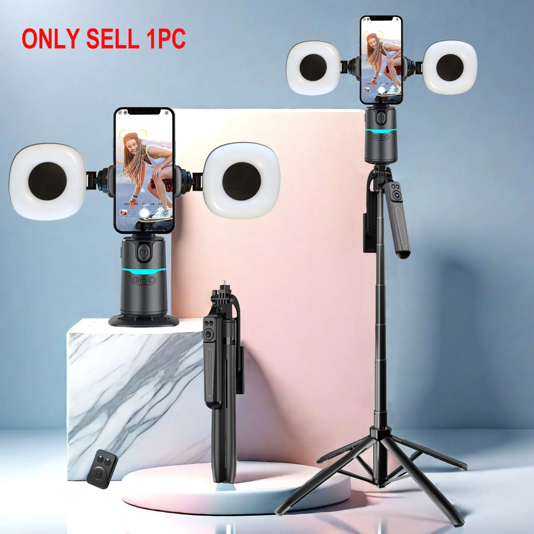 Multi-Functional Smart Face Tracking Ptz Gimbal, 70-Inch Tripod, Wireless Selfie Remote, Light Kit, Portable Foldable, Phone Stabilizer