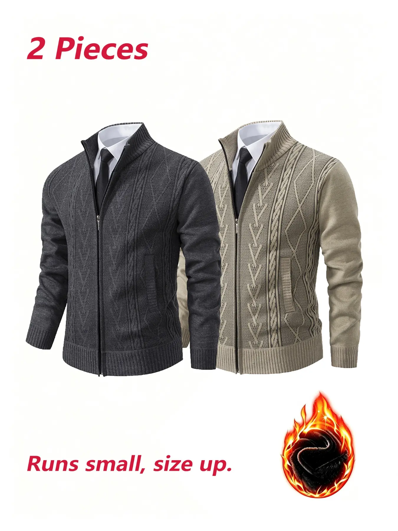 2-Pack New Fall Winter Men's Stand Collar Zip Knit Sweater, Windproof Smooth Zip, Casual Business Wear, Comfortable Daily