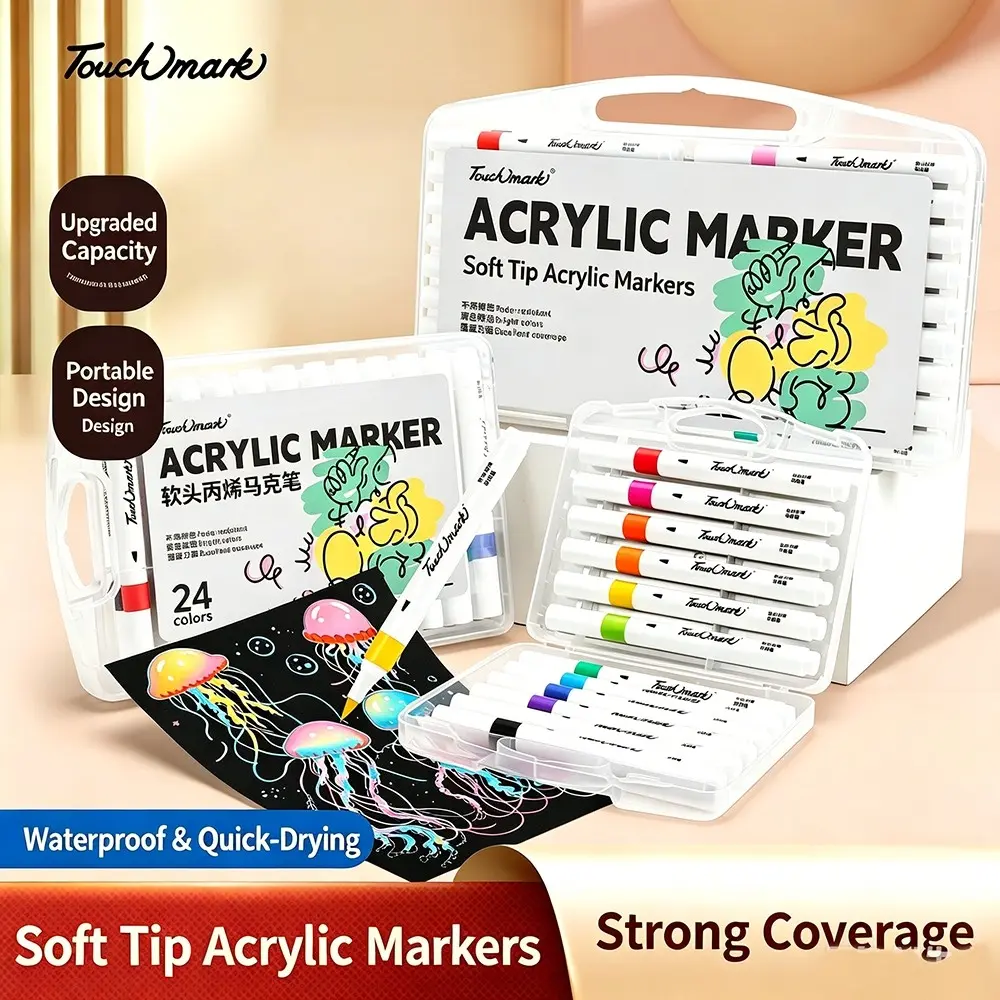 12/24/36/48/60 Colors Soft Tip Acrylic Paint Marker Set, Waterproof Permanent Drawing Pens for Stone, Canvas, Ceramic, Wood, Glass, Non-toxic DIY Graffiti Art Supplies for Kids & Artists Portable Storage Case