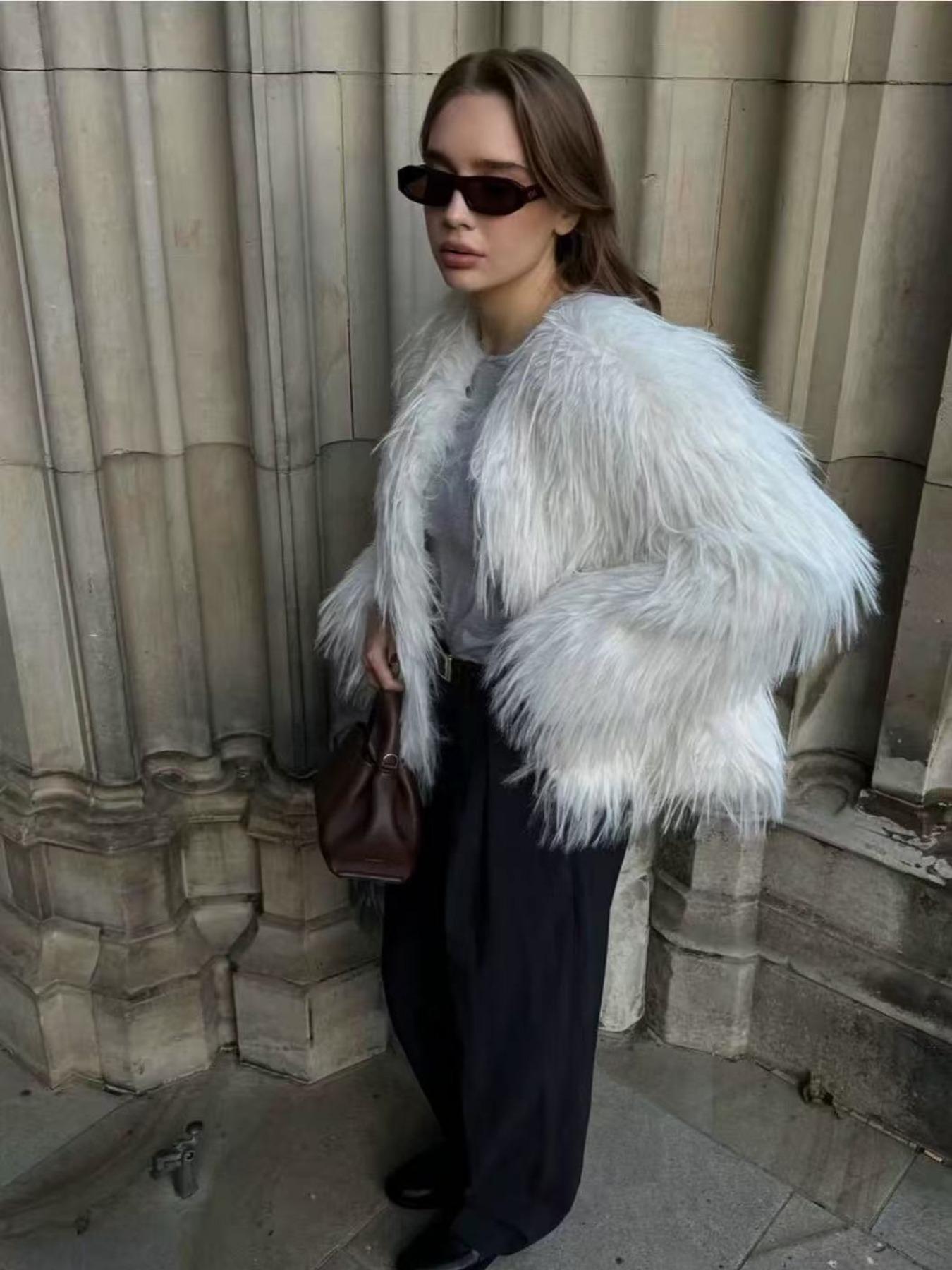 Elegant Faux Fur Coat for Women, High-End Loose Fit Woven Outerwear, Autumn Winter Fashion Jacket, Eco-Friendly Material, Stylish Look