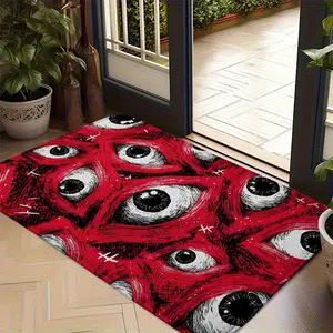 Spooky Multiple Eyes Pattern Doormat, Creepy Red Horror Entrance Mat, Gothic Washable Area Rug for Front Door Porch, Alternative Dark Aesthetic Halloween Home Decor