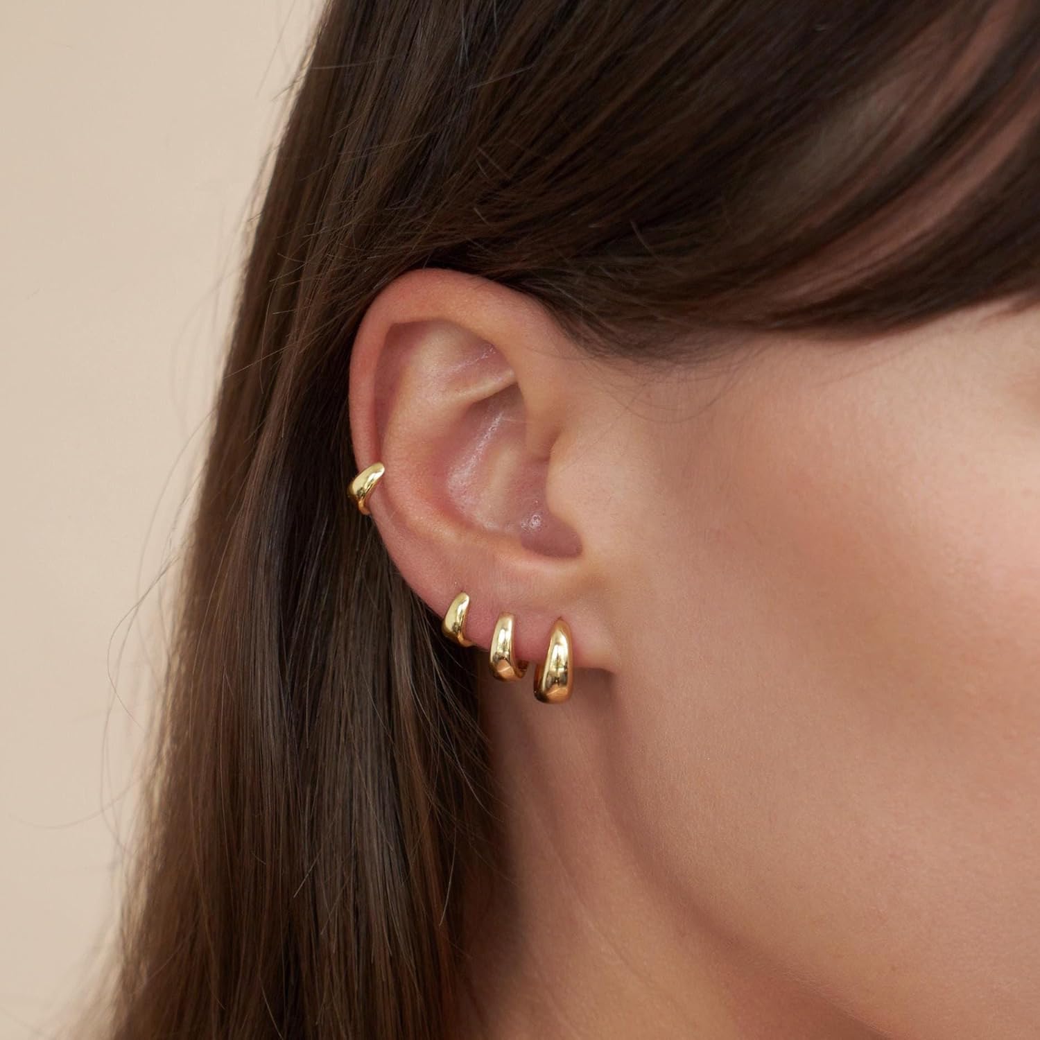 4 Pairs  Hoop Earrings Set for Women Trendy, Chunky Huggie Hoop Earrings 14K  Filled/  Small Thick Cartilage Hoop Earrings Stack for Multiple Piercing