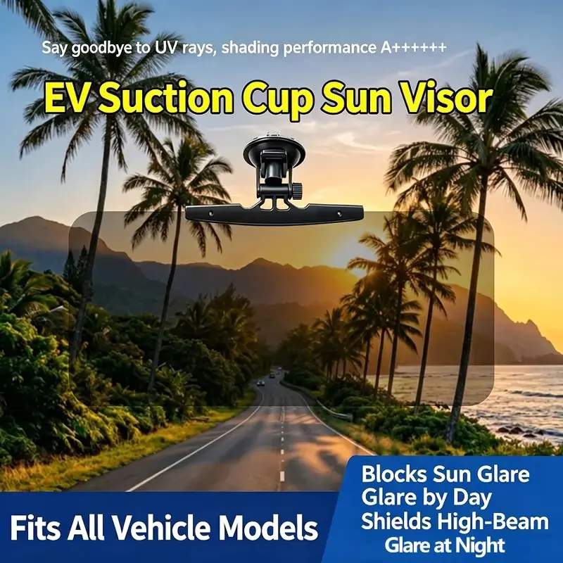 Car Suction‑cup Sun Visor, Day‑Night Anti‑Glare Windshield Sun Shade, Adjustable Angle Sun Visor Shield Blocks Sunlight & On‑Coming High‑Beam Headlight Glare, Universal for All Cars SUV Trucks