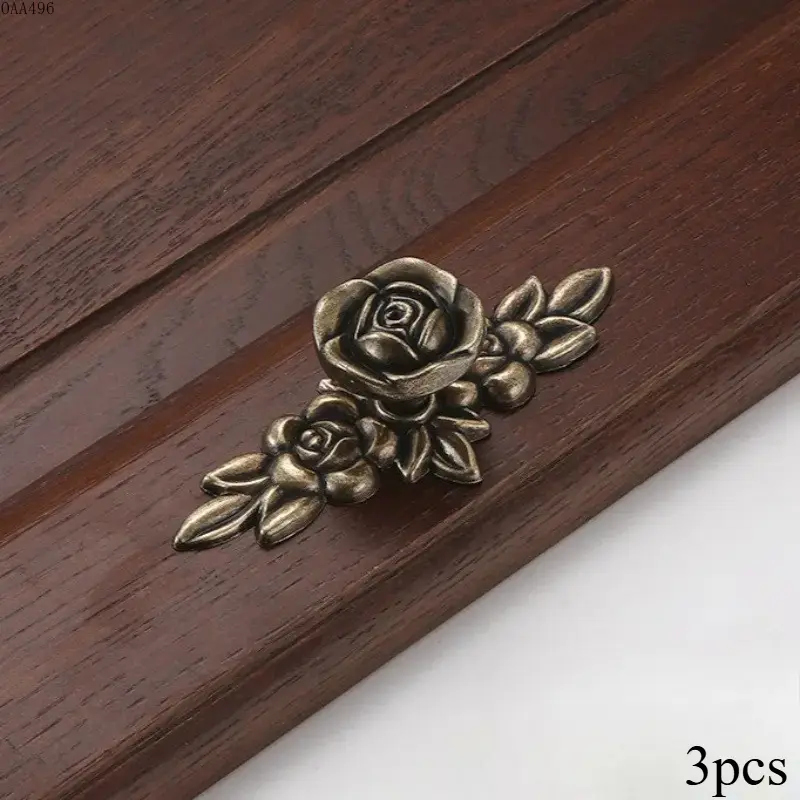 Vintage Rose Drawer Pull Handle Set, Zinc Alloy Cabinet Knobs With Floral Engraved Design for Dressers, Cabinets, Closets, DIY Furniture Upgrades and Home Decor