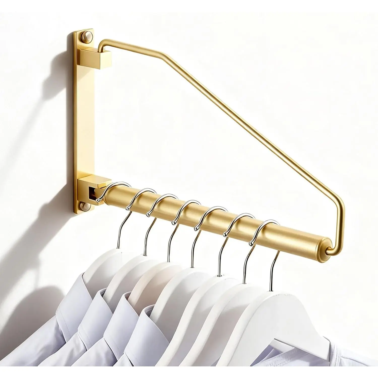 Folding Wall Mounted Clothes Hanger Rack Clothes Hook Solid Brass with Swing Arm Holder Clothing  System Closet Storage Organizer Heavy Duty Drying Rack Wall Mount,Brushed