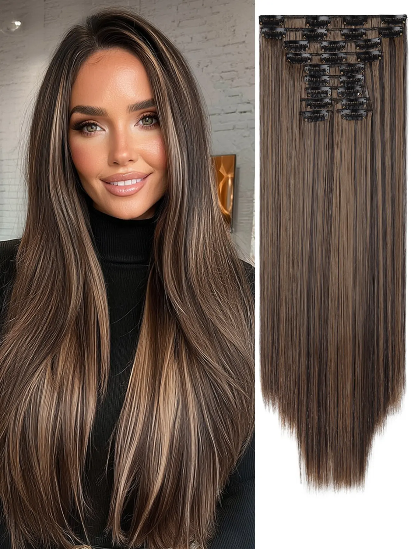 11-Piece Clip-in Straight Hair Extensions – Full Head Coverage, Invisible Clips, Heat-Resistant Fiber, Perfect for Everyday Wear and Party Occasions