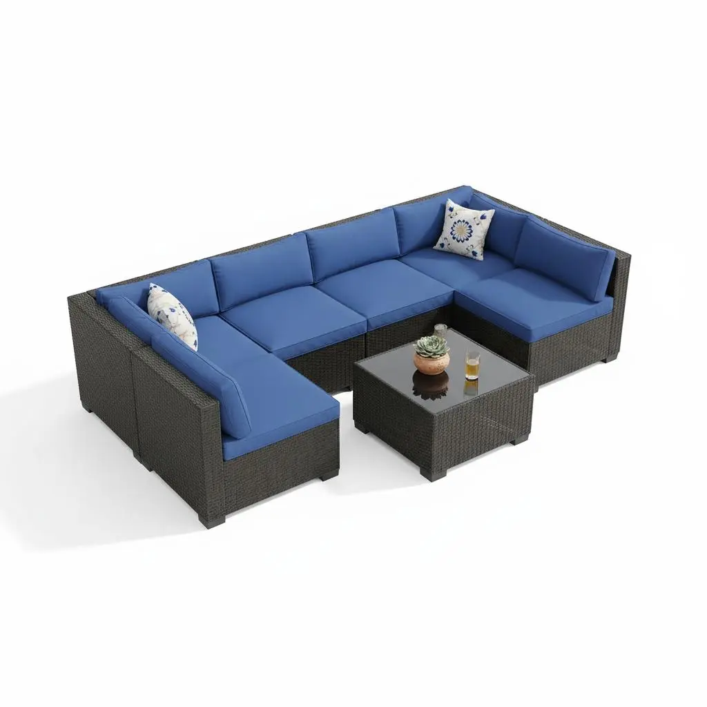 Black rattan + blue cushion
