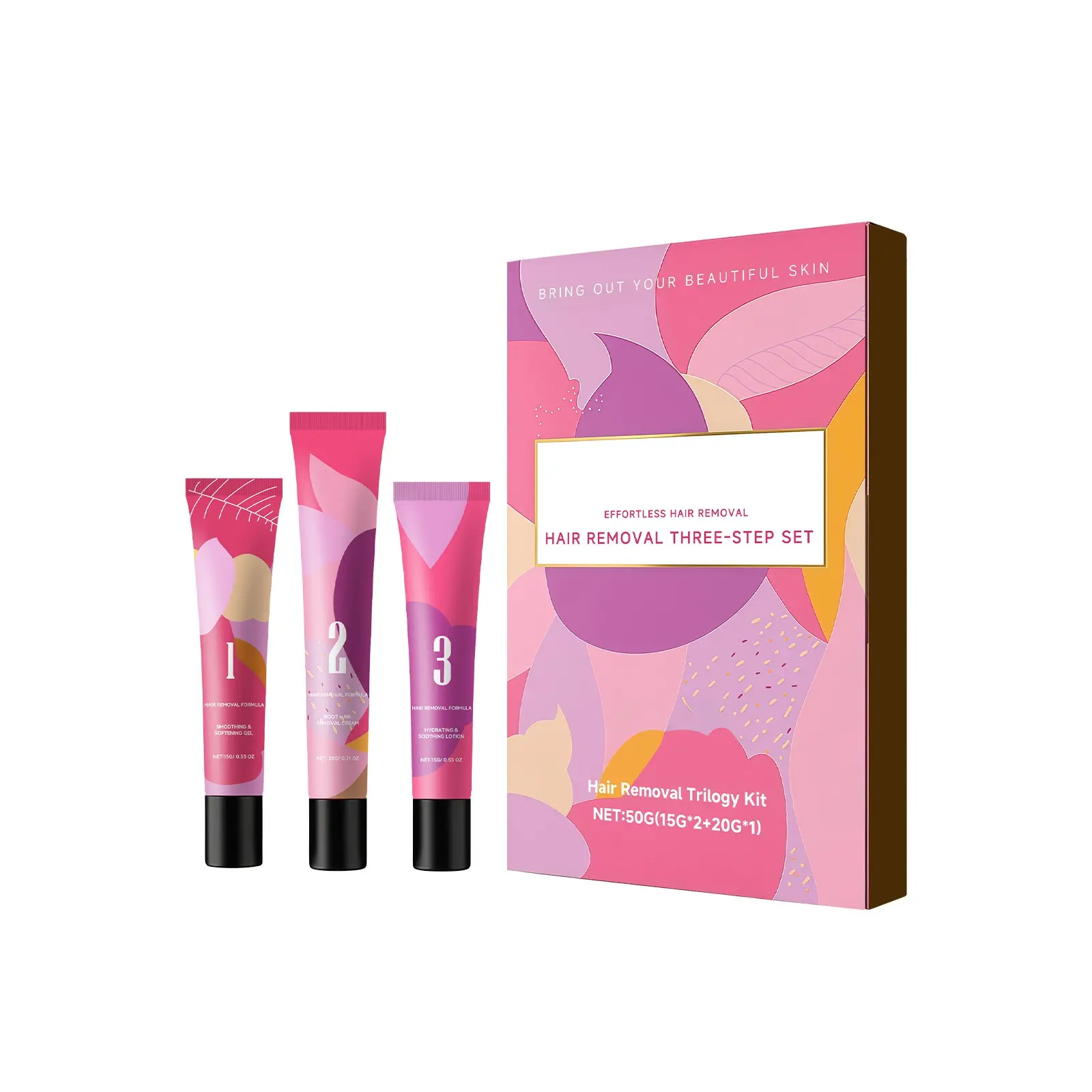 3‑Step Facial Hair Removal Kit, Gentle Formula For Delicate Facial Area, Cleansing & Moisturizing Refreshing Effect, Easy To Use At‑Home Depilatory Cream Complete Set