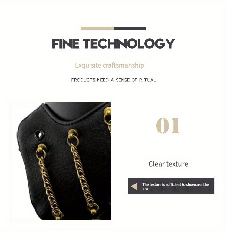 Cyberpunk and Steampunk Style Adult Faux Leather Mask with Gold Chain - Fashionable, Avant-garde Halloween Party Accessory, Adjustable Shoulder Strap, Design Options, Halloween Costume