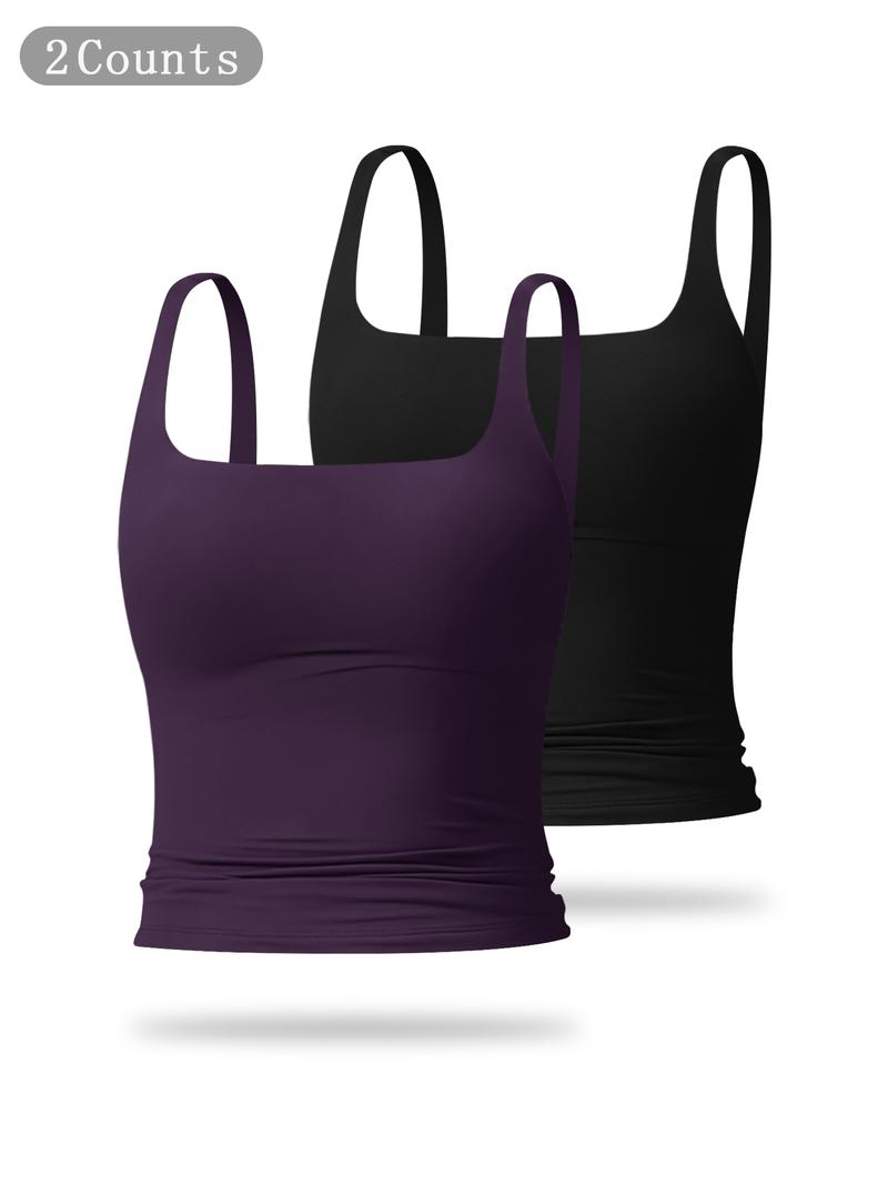 Women's Solid Color Sports Tank Top, Casual Comfy Breathable Sleeveless Workout Top for Yoga Gym Workout Running, Ladies Sportswear for All Seasons, Athletic Yoga Tops