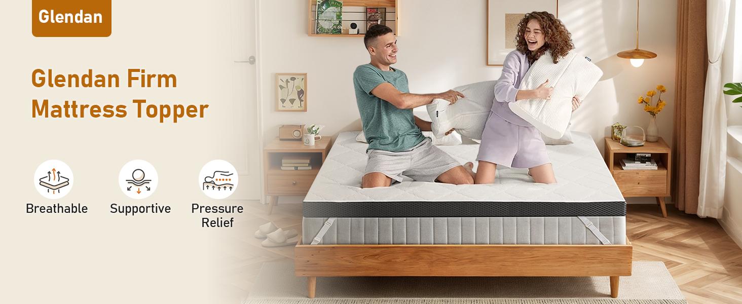 Firm Mattress Topper Full: 3 Inch High Density Foam for Back Pain - Breathable Bed Topper - Bamboo Washable Cover with Anti-Slip Straps - CertiPUR-US Oeko-Tex Certified 75x54
