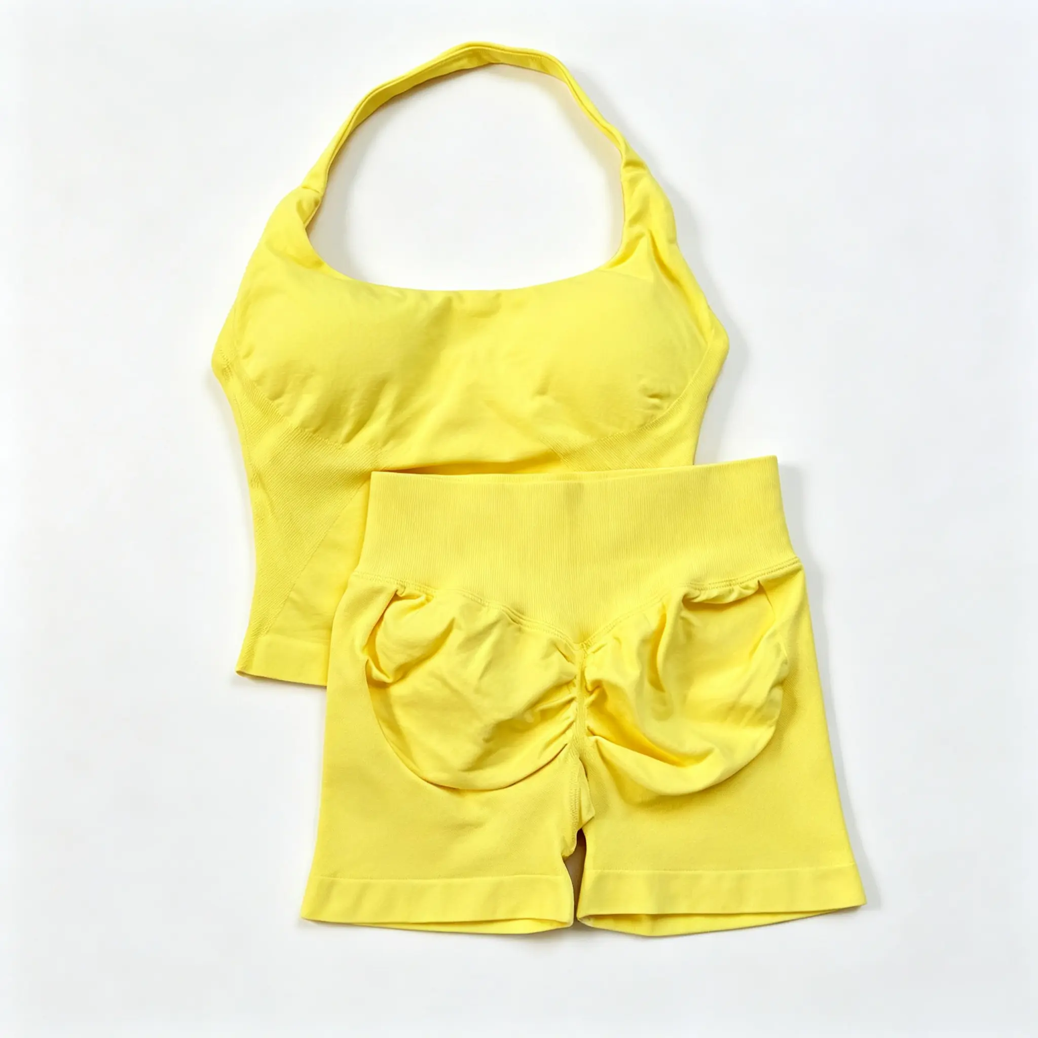 Women's Workout Outfit - DFYNE Backless Halter Sports Tank & Shorts Set For Gym Training Yoga