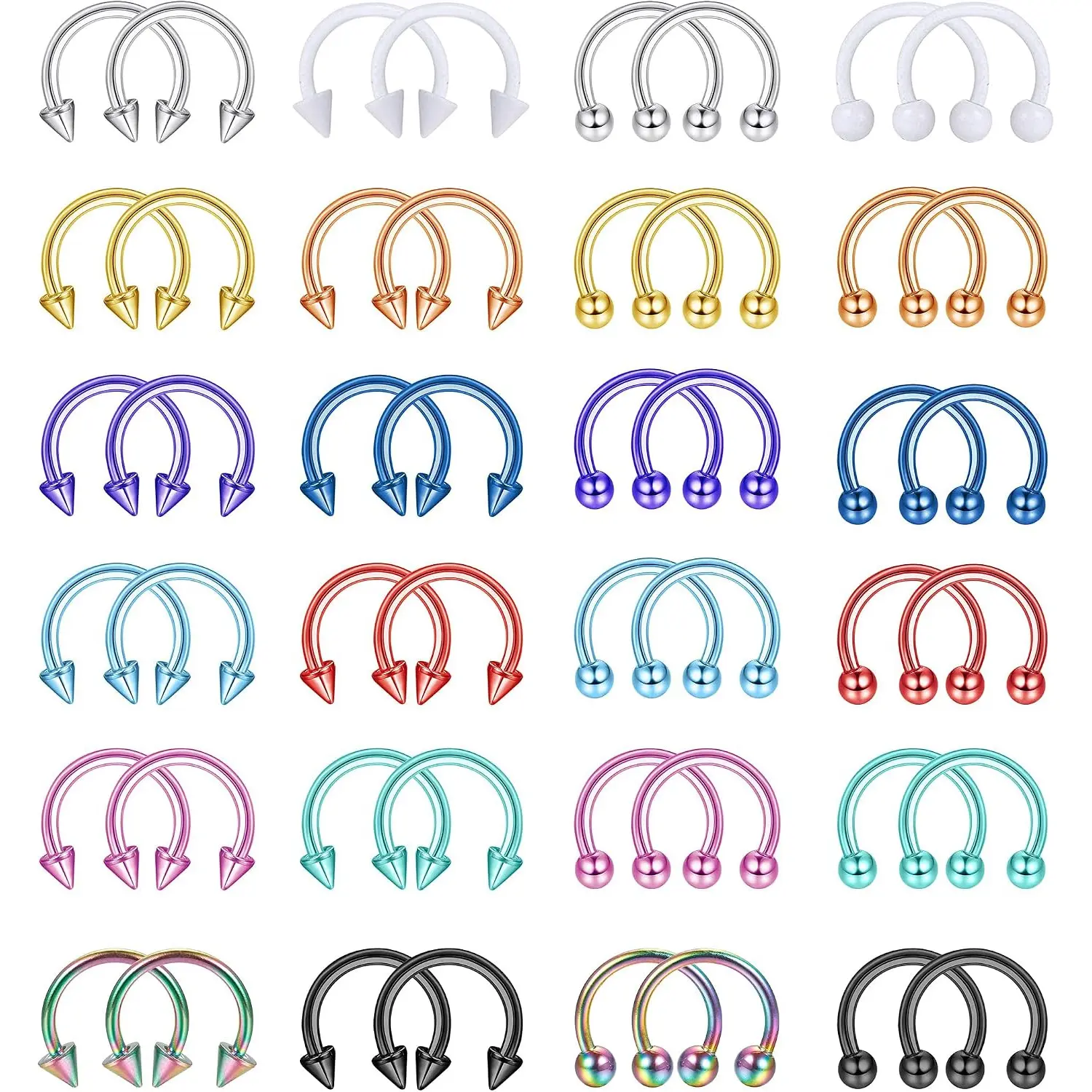 48Pcs 16G Stainless Steel Horseshoe Septum Rings, Tragus Helix Studs, Septum Piercing Jewelry for Men Women, Lip Piercing Jewelry, 12mm