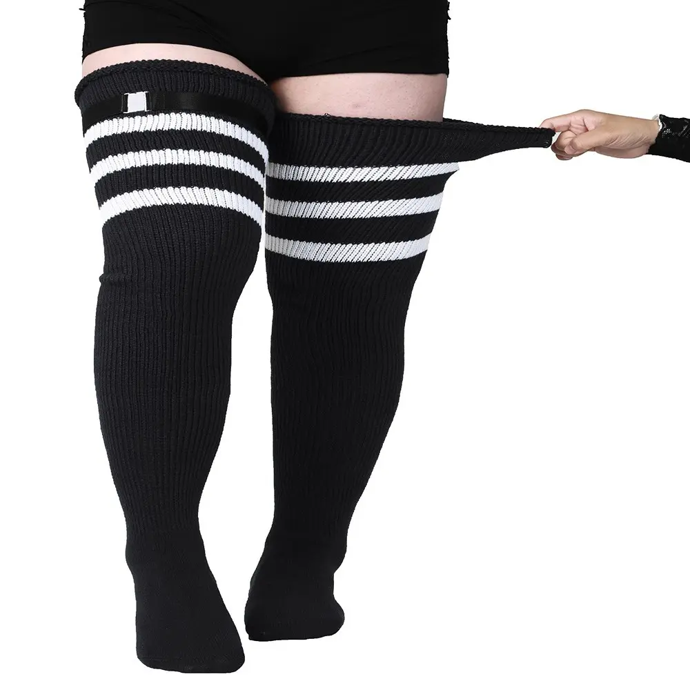 YYW1 Plus Size Women's Acrylic Bold Stripe Over-the-Knee Socks - Extra Long Warmth Leg Warmer Boot Socks for Thick Thighs