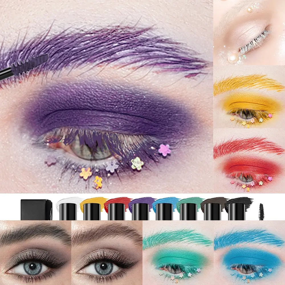 Dual Ended Colored Eyebrow Tint & Setting Gel, 8 Shades Waterproof Smudge Proof Brow Mascara, Buildable Color Eyebrow Mascara for Eyebrows & Eyelashes, Long Lasting Wild Brow Makeup for Party Halloween Cosplay, Brow Tint Cream