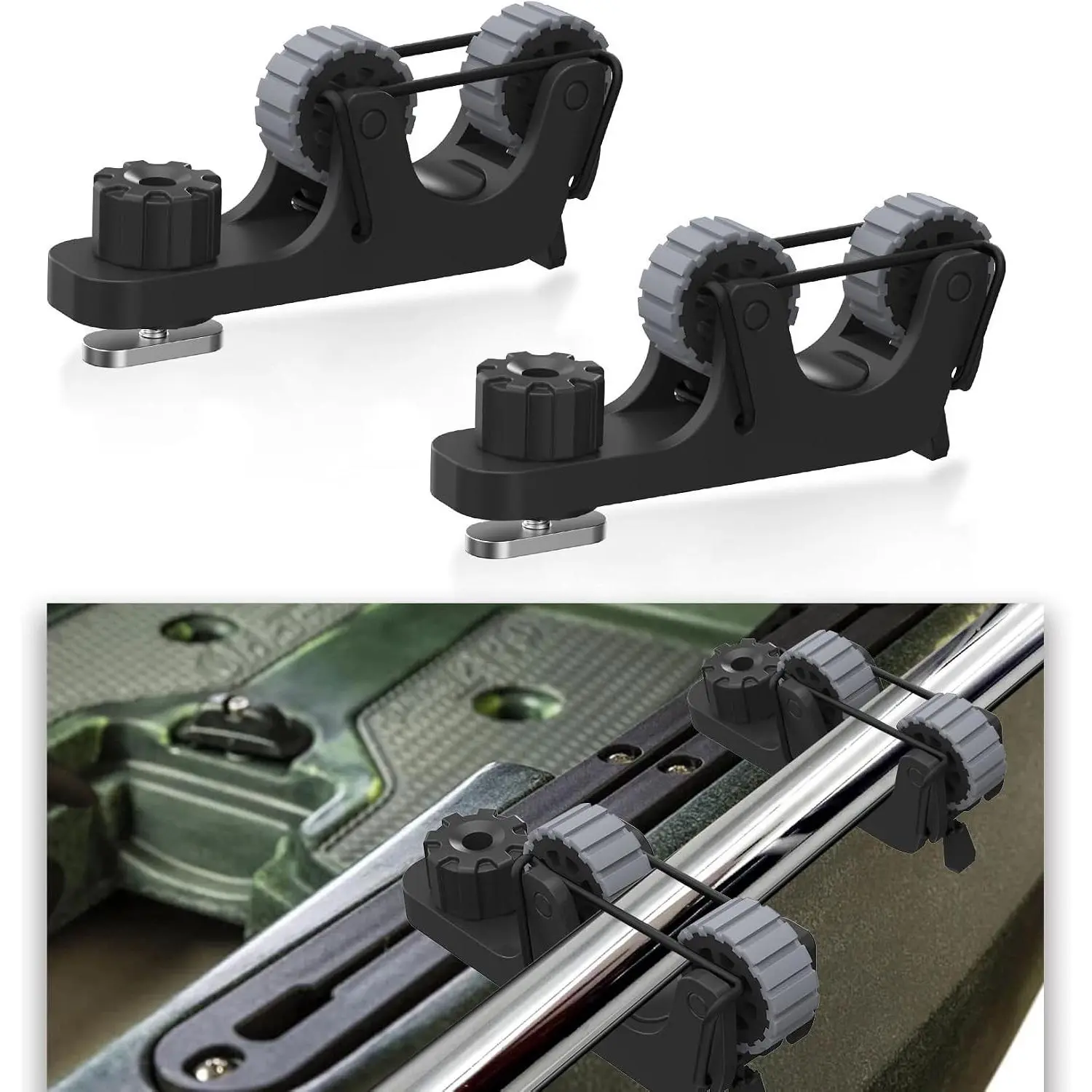Kayak Paddle Holder Track Mount Kayak Accessories Save Track Space Secure Paddle 2-Layer Grip for Slim Gear Fits 0.8–1.3” Shafts for Paddle Fishing Net & Rod Holder