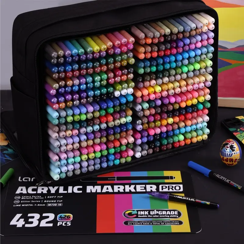 Languo 288/432 Colors Acrylic Paint Markers, Soft Tip 1-5mm Brush Pens with Smooth Flow and Color Overlay, Vibrant Markers for Black Paper, Wood, Glass and Ceramic, Acrylic Marker Set