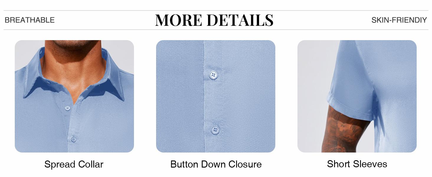 PASLTER Mens Luxury Satin Silk Dress Shirts Casual Button Down Short Sleeve Prom Party Wedding Shirt