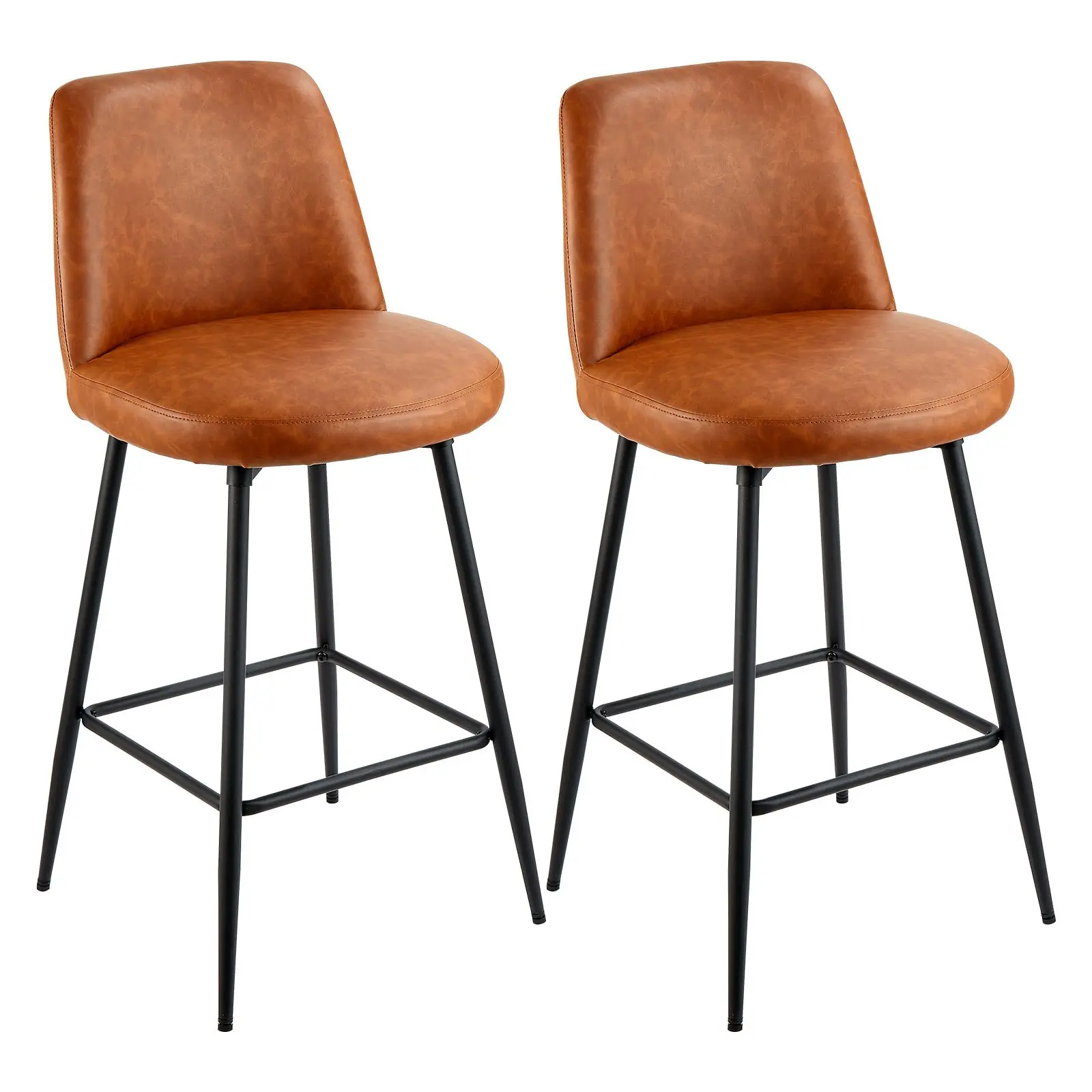 VEVOR 2-Piece 27in Counter Height Swivel Counter Stools, Modern Durable PU Leather Armless Bar Stools with Backrest & Iron Legs, Home Bar/Commercial Space Island Chairs for Kitchen, Brown, Dining