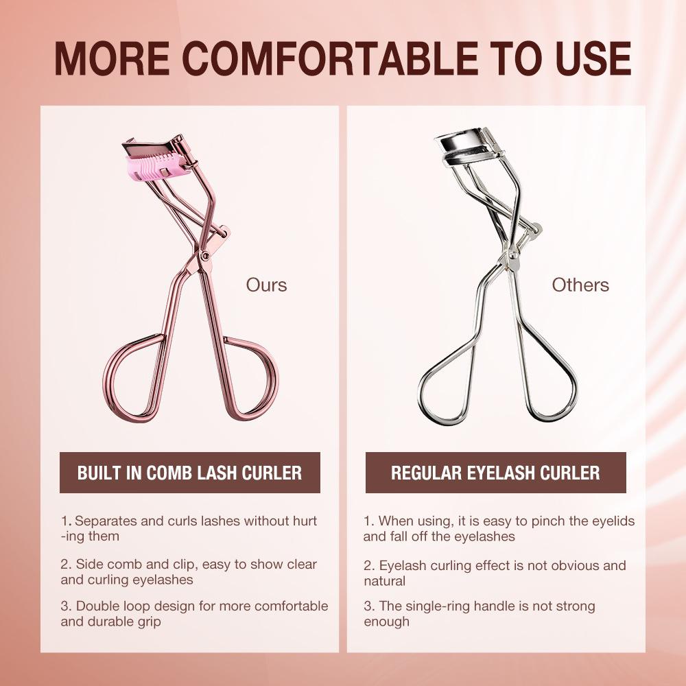 New convenient eyelash curler with comb, easy to create natural curls, equipped with a rubber pad for assistance