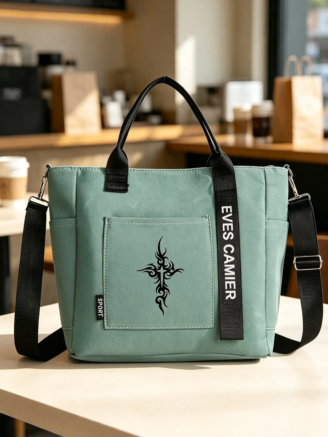 Crossbody Messenger Bag with Cross Print, Multifunctional Shoulder Bag, Large Capacity, Fashionable for Students and Workers