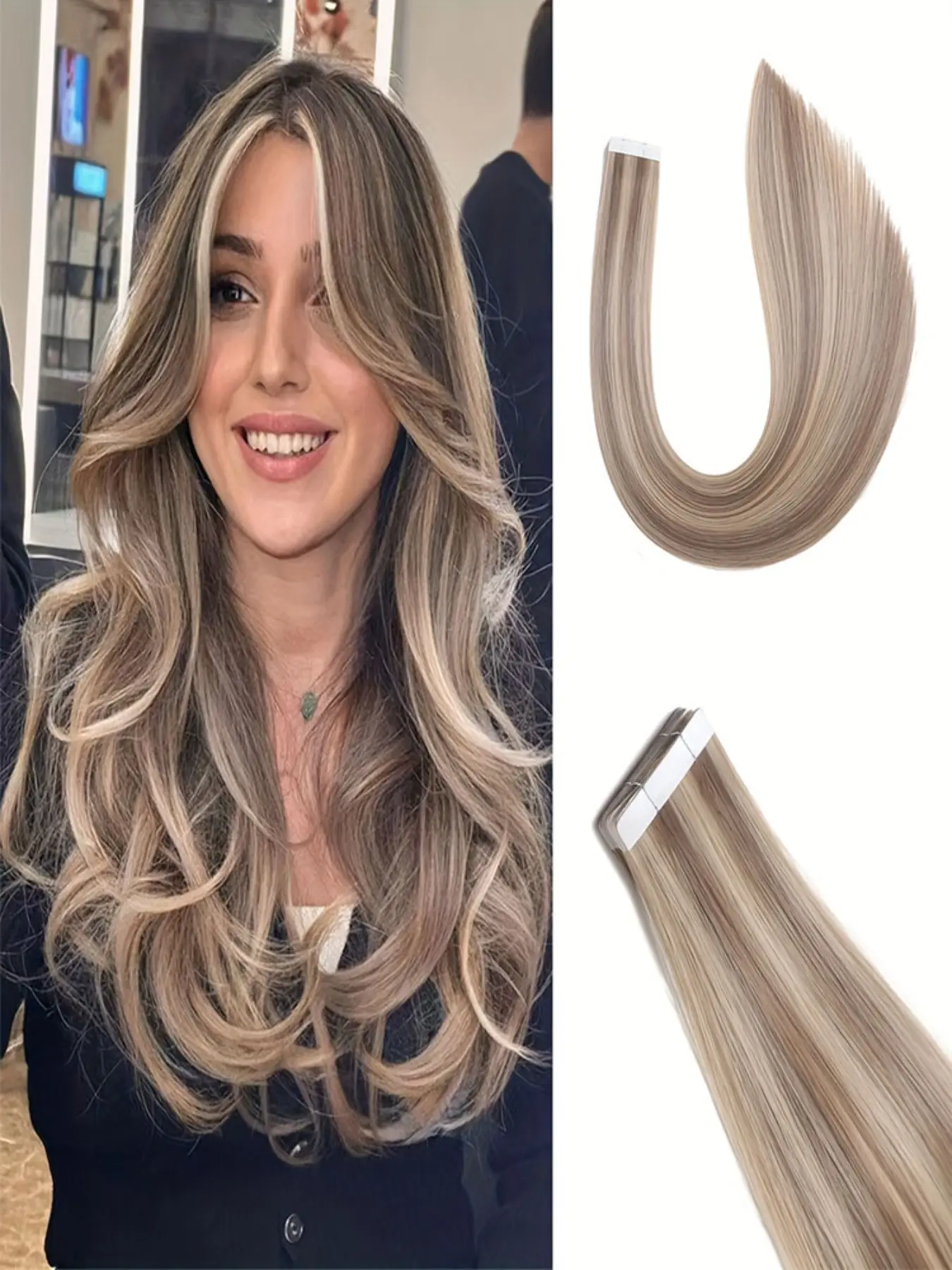 P18/22 Color,10pcs Invisible Tape in Hair Extension, Tape in Synthetic Hair Extensions, 2.5g per pc,25g in total,Straight Hair Extensions Synthetic, Gifts for Women, Party, Valentine'S Day, Christmas, New Year,Halloween, Cosplay, Music Festival, Daily Use