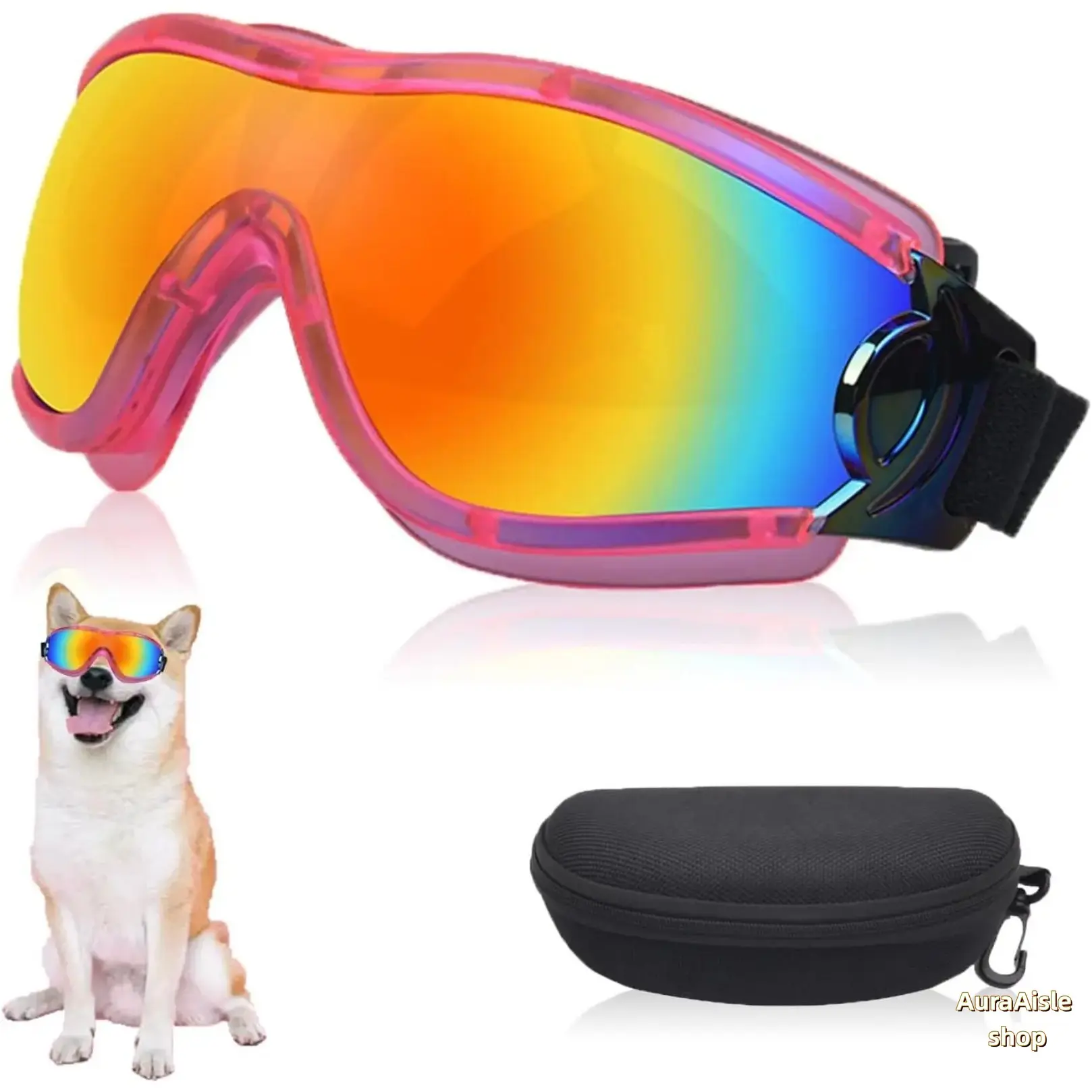 Adjustable Strap Pet Dog Goggles With UV Blocking Lenses, Windproof Dustproof Eye Protection Sunglasses Specially Designed For Medium & Large Dogs For Beach Trip Skiing And Outdoor Activities