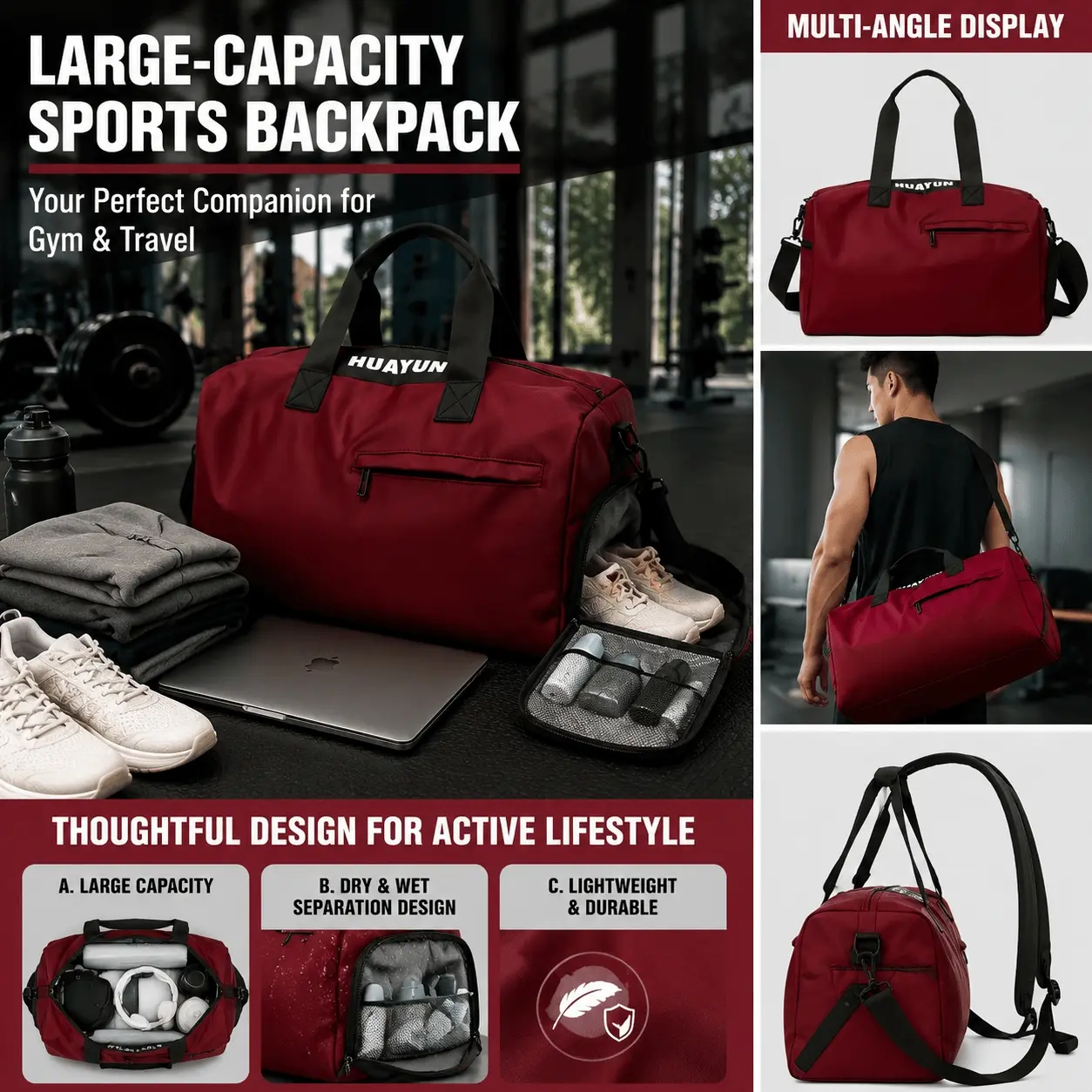 Wet Dry Gym Backpack with Laptop Compartment, Water-Resistant Laminated Fabric, Large Capacity Organized Storage for Fitness, Travel & Outdoor Sports, Multifunctional Backpack