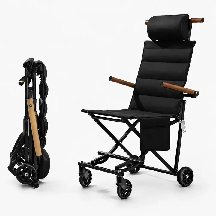 Heavy Duty Folding Chair with Wheels, 200 lbs Capacity Portable Outdoor Camping Chair, High Back Reclining Foldable Chair for Travel, Fishing & Picnic