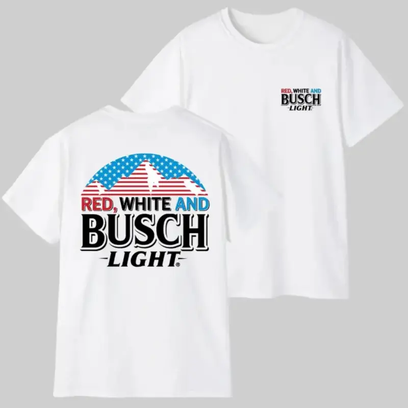 Vintage Washed Oversized Unisex Cotton Crewneck T-Shirt, Busch Light Red White Blue Patriotic USA Flag & Mountain Beer Graphic Tee, Trendy Casual Streetwear Outfit, Ideal Apparel for Fourth of July Holiday, Backyard BBQ