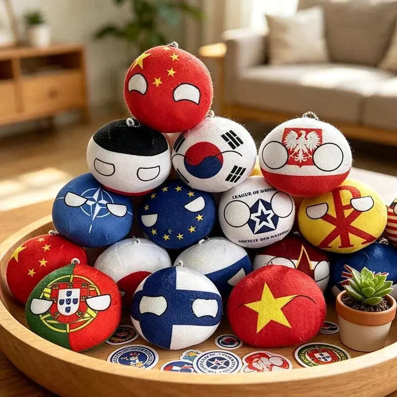 10cm Kawaii Polandball Plush Toys Stuffed Country Balls ‌QAT AU UAE UN KP USA USSR FRANCE RUSSIA UK IL JAPAN EU ZA PE CANANDA IT