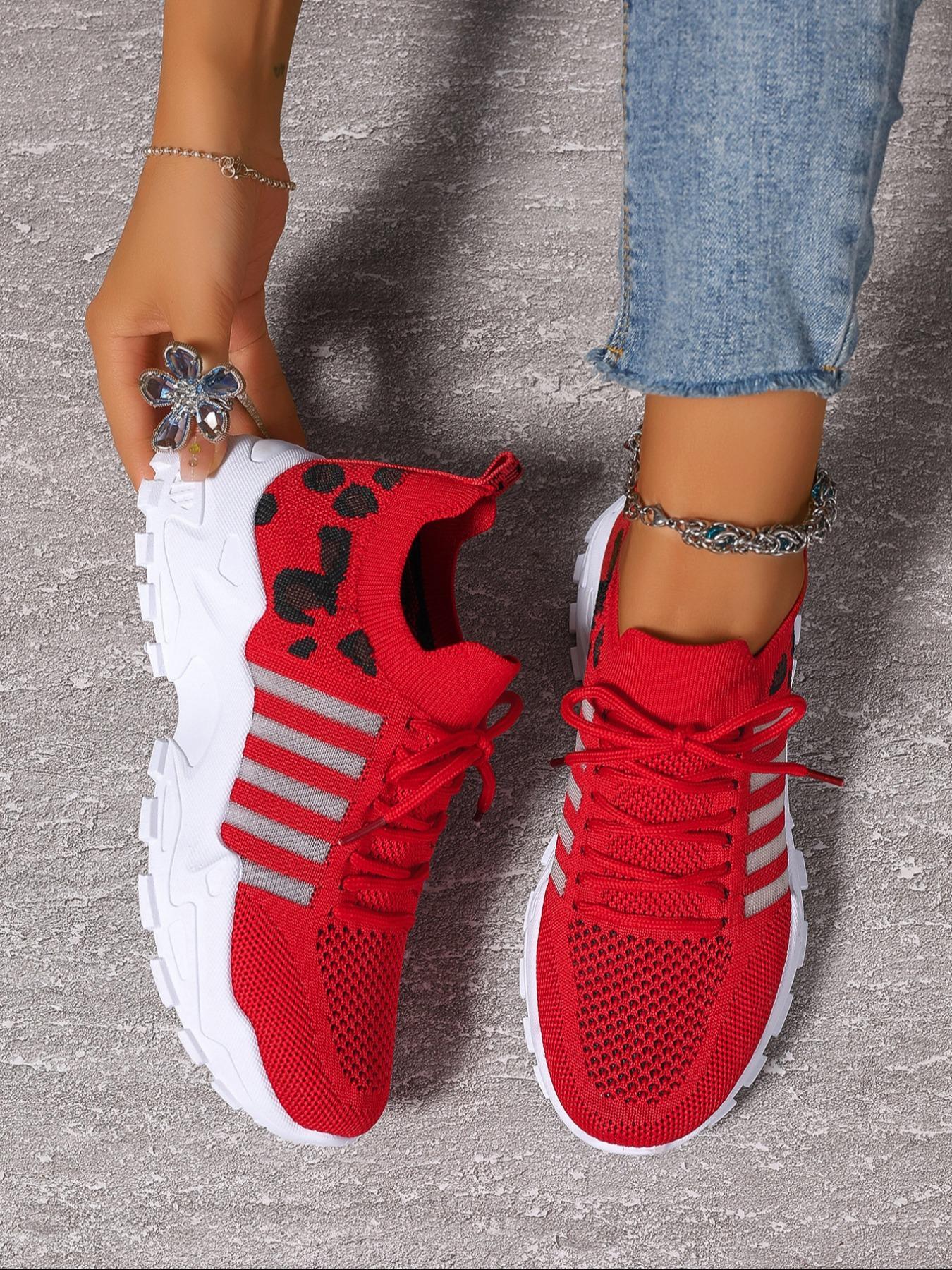 Women's Fashionable Leopard Print Lace Up Low Top Sneakers, Casual Comfortable Breathable Sports Athletic Running Shoess, All-match Basic Shoes for Daily Wear, Sporty Running Shoes