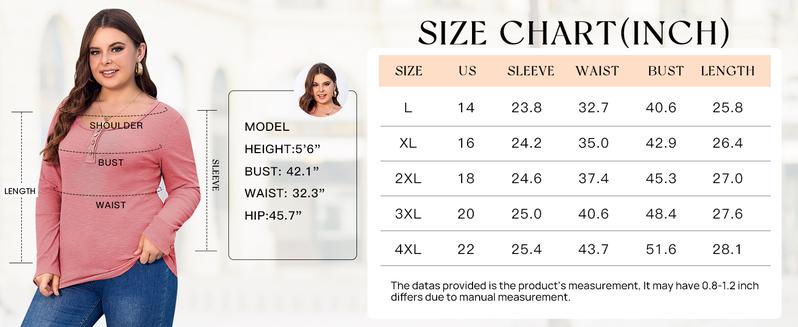 Women’s Plus Size Henley T Shirts Long Sleeve Button Down Tunic Blouse Loose Fit Tops Scoop Neck Ribbed Knit Shirts BBW Big Beautiful  Woman Over Size