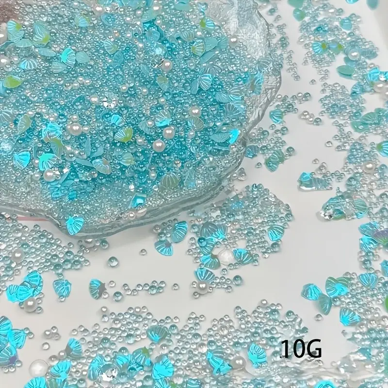 10g Ocean Theme Epoxy Resin Filler, Shell Glitter, Bubble Pearls, Imitation Diamonds, Ideal for Crafts, Nail Art, Nail Design, Party Decorations