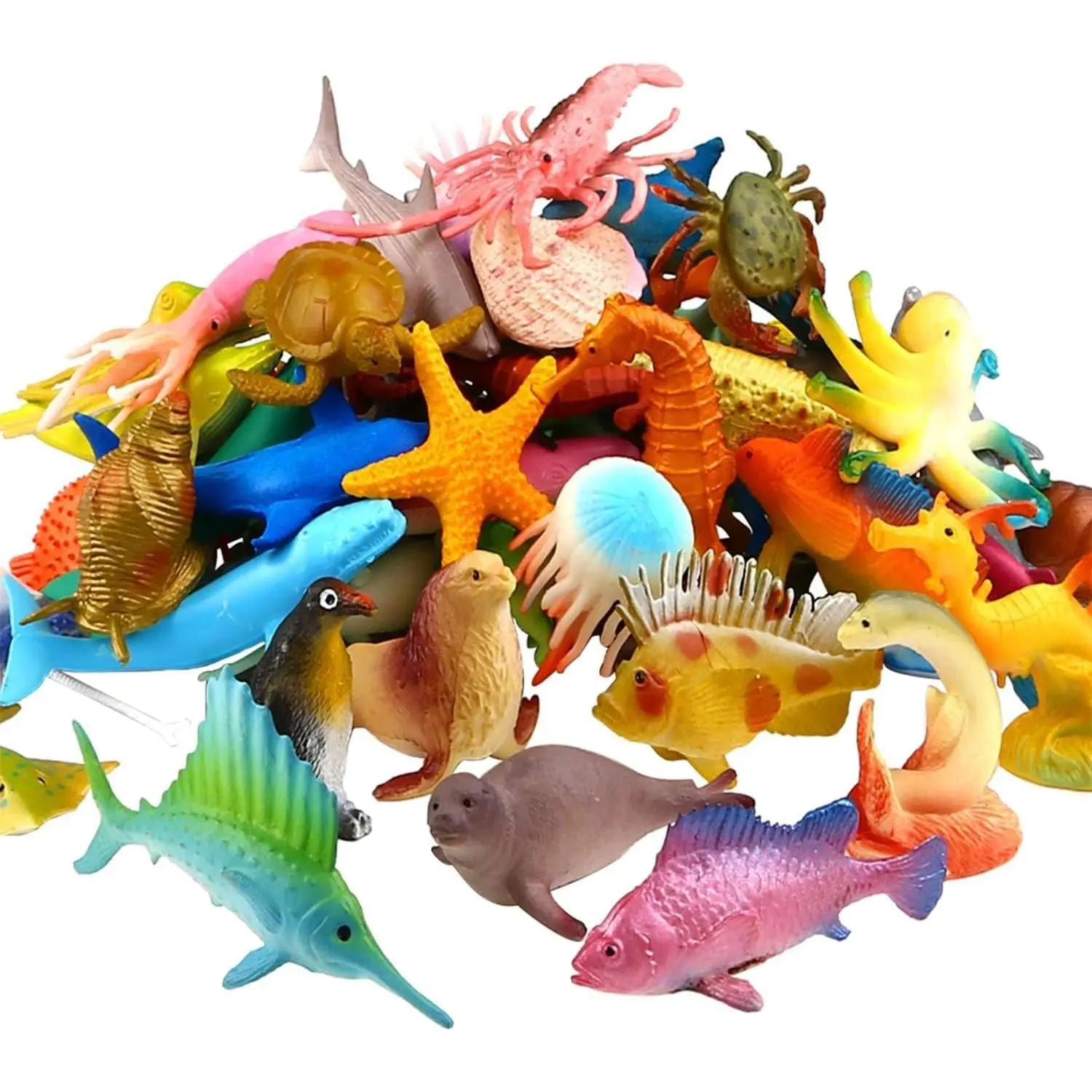 Ocean Sea Animal, 52 Pack Assorted Mini Vinyl Plastic Animal Toy Set, Realistic Under The Sea Life Figure Bath Toy for Child Educational Party Cake Cupcake Topper,Valentines Day Giftfidget toys