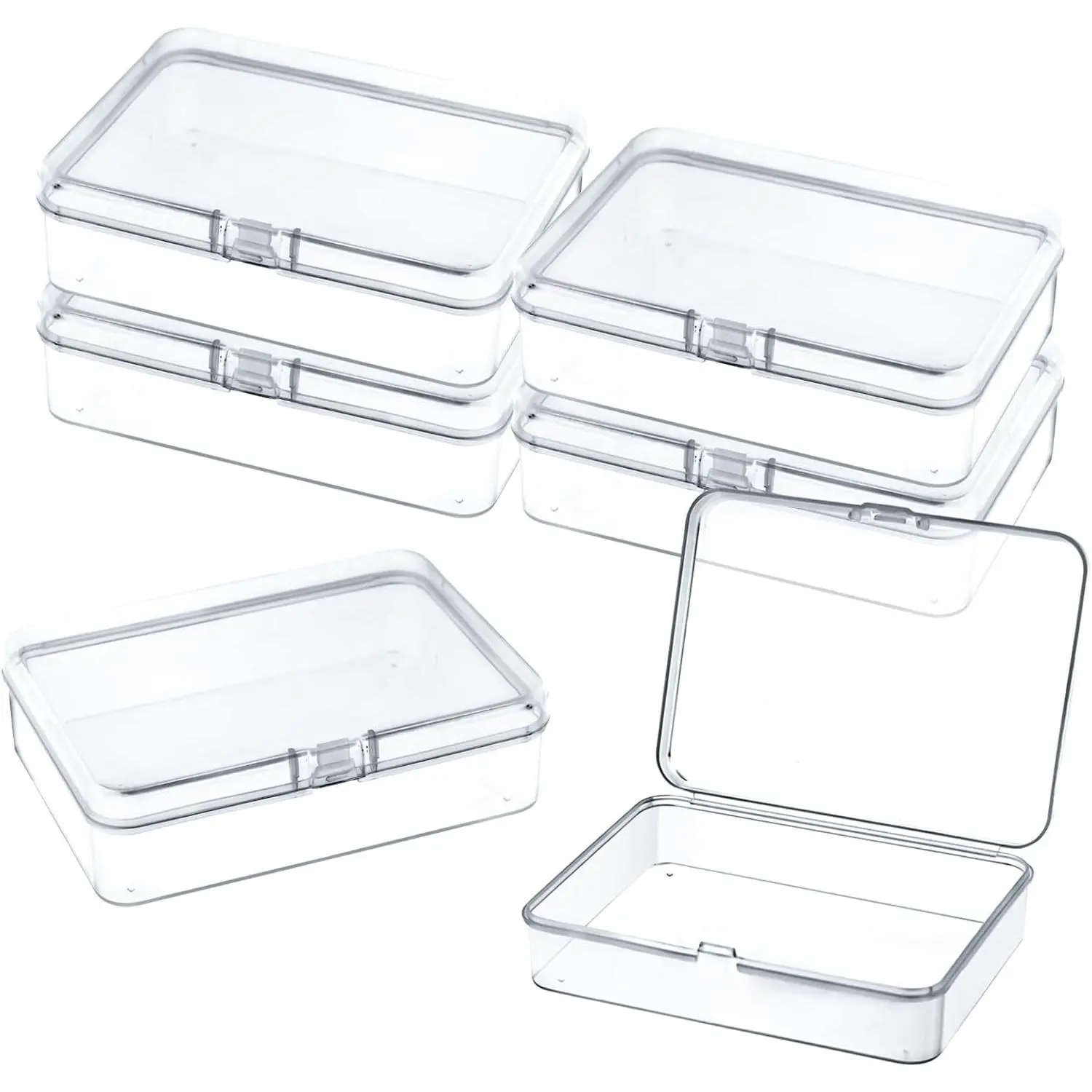 6 count Mini Plastic Storage Containers with , 4.5x3.4 Inches Clear Rectangular Boxes for Beads, , Small Items, Crafts,  Pieces, Business Cards, Accessories, Organizers for Collecting